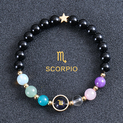 Olivenorma Edelsteinarmband mit zwölf Sternbildern und acht Planeten - Runder Obsidian - Skorpion - image 47