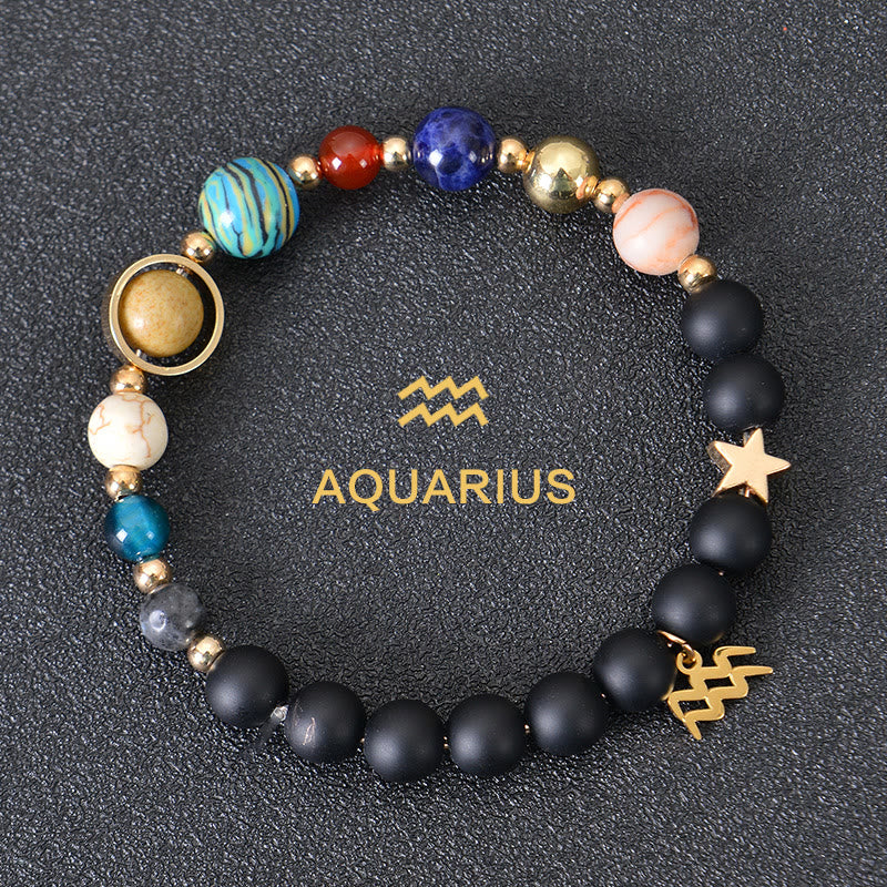 Olivenorma Edelsteinarmband mit zwölf Sternbildern und acht Planeten - Schwarzer Onyx - Wassermann - image 14
