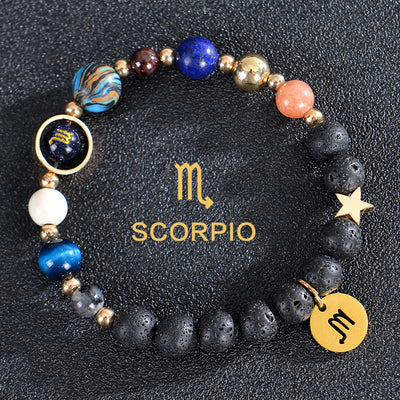 Olivenorma Edelsteinarmband mit zwölf Sternbildern und acht Planeten - Lavastein - Skorpion - image 23