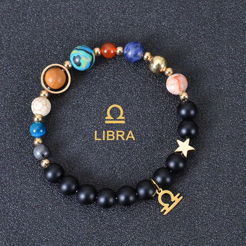 Olivenorma Edelsteinarmband mit zwölf Sternbildern und acht Planeten - Schwarzer Onyx - Waage - image 10