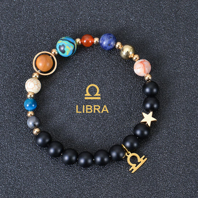 Olivenorma Edelsteinarmband mit zwölf Sternbildern und acht Planeten - Schwarzer Onyx - Waage - image 10
