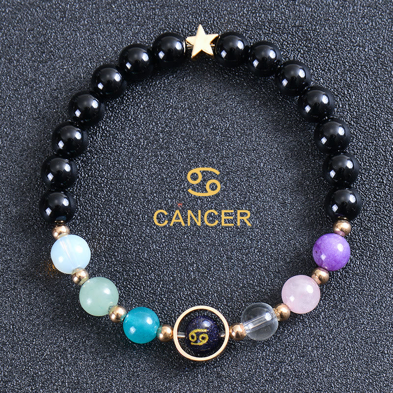 Olivenorma Edelsteinarmband mit zwölf Sternbildern und acht Planeten - Runder Obsidian - Krebs - image 43