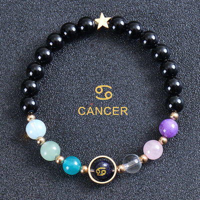 Olivenorma Edelsteinarmband mit zwölf Sternbildern und acht Planeten - Runder Obsidian - Krebs - image 43