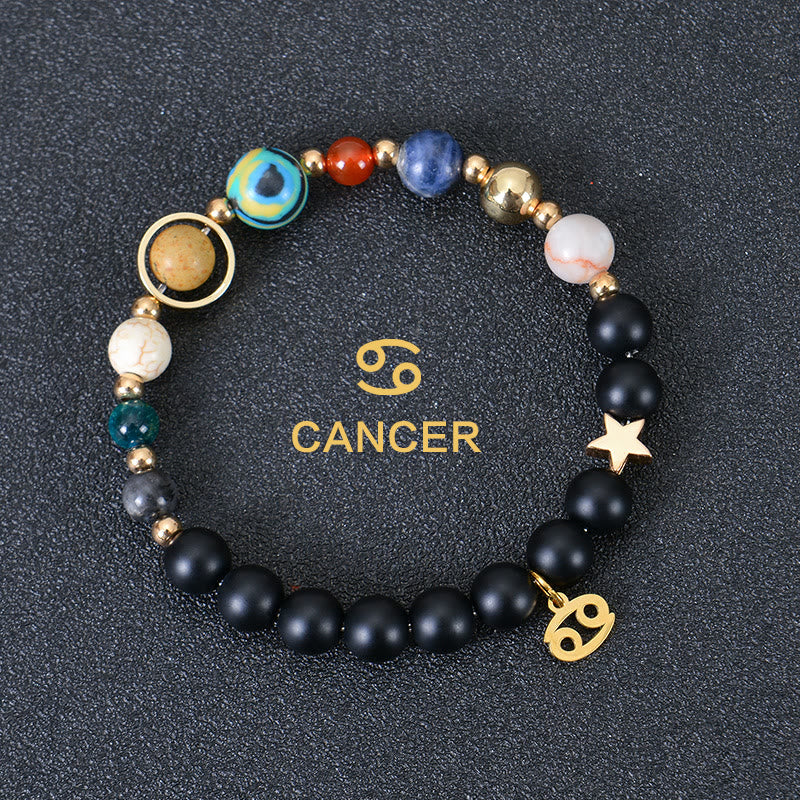 Olivenorma Edelsteinarmband mit zwölf Sternbildern und acht Planeten - Schwarzer Onyx - Krebs - image 7