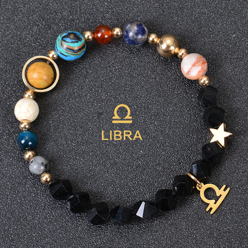Olivenorma Edelsteinarmband mit zwölf Sternbildern und acht Planeten - Facted Obsidian - Waage - image 34