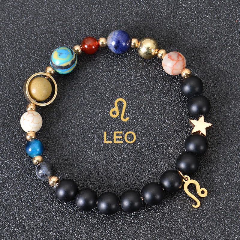Olivenorma Edelsteinarmband mit zwölf Sternbildern und acht Planeten - Schwarzer Onyx - Löwe - image 8
