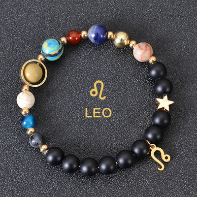 Olivenorma Edelsteinarmband mit zwölf Sternbildern und acht Planeten - Schwarzer Onyx - Löwe - image 8