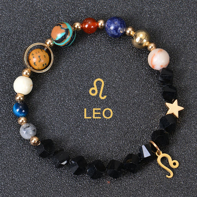 Olivenorma Edelsteinarmband mit zwölf Sternbildern und acht Planeten - Facted Obsidian - Löwe - image 32