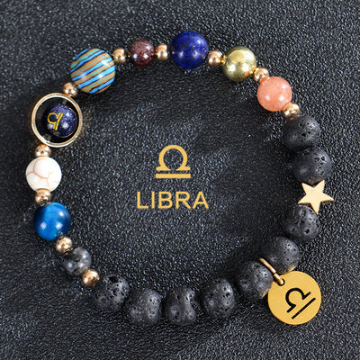Olivenorma Edelsteinarmband mit zwölf Sternbildern und acht Planeten - Lavastein - Waage - image 22