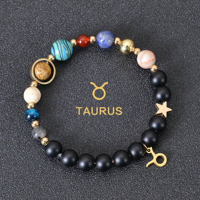 Olivenorma Edelsteinarmband mit zwölf Sternbildern und acht Planeten - Schwarzer Onyx - Stier - image 5