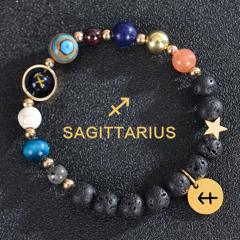 Olivenorma Edelsteinarmband mit zwölf Sternbildern und acht Planeten - Lavastein - Schütze - image 24