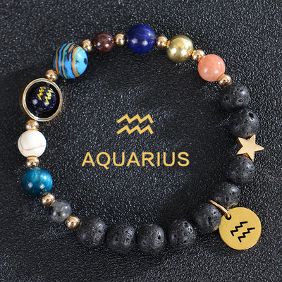Olivenorma Edelsteinarmband mit zwölf Sternbildern und acht Planeten - Lavastein - Wassermann - image 26