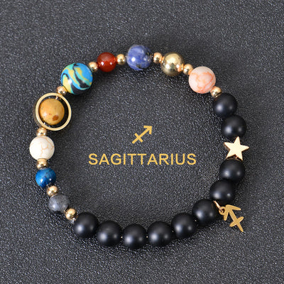 Olivenorma Edelsteinarmband mit zwölf Sternbildern und acht Planeten - Schwarzer Onyx - Schütze - image 12