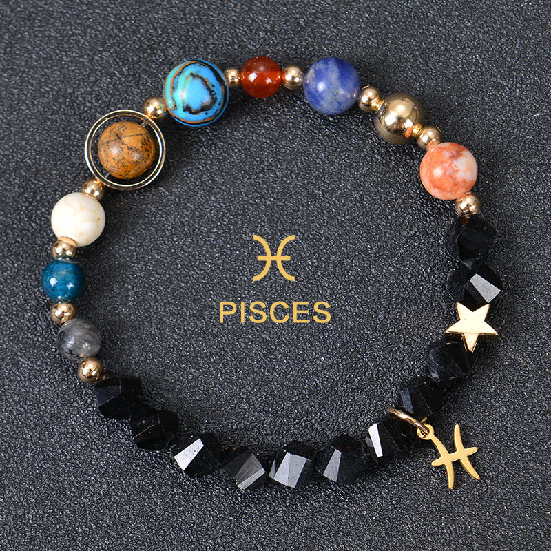 Olivenorma Edelsteinarmband mit zwölf Sternbildern und acht Planeten - Facted Obsidian - Fische - image 39