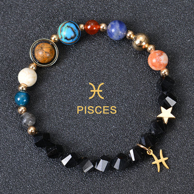 Olivenorma Edelsteinarmband mit zwölf Sternbildern und acht Planeten - Facted Obsidian - Fische - image 39