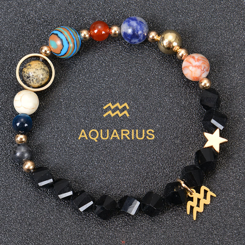 Olivenorma Edelsteinarmband mit zwölf Sternbildern und acht Planeten - Facted Obsidian - Wassermann - image 38