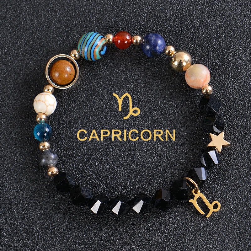 Olivenorma Edelsteinarmband mit zwölf Sternbildern und acht Planeten - Facted Obsidian - Steinbock - image 37