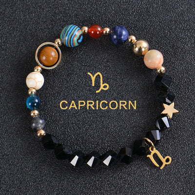 Olivenorma Edelsteinarmband mit zwölf Sternbildern und acht Planeten - Facted Obsidian - Steinbock - image 37
