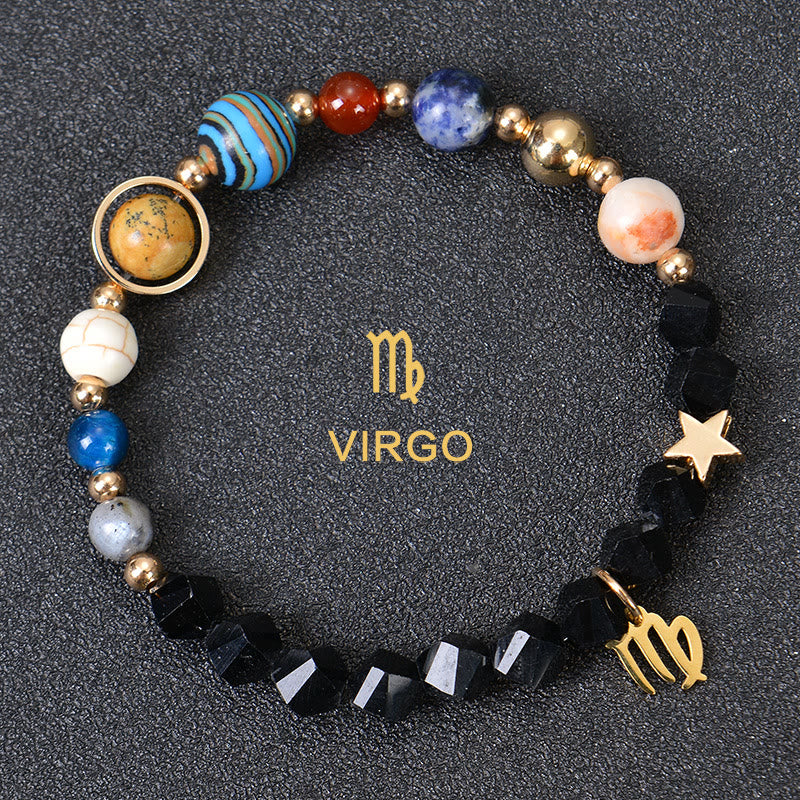 Olivenorma Edelsteinarmband mit zwölf Sternbildern und acht Planeten - Facted Obsidian - Jungfrau - image 33