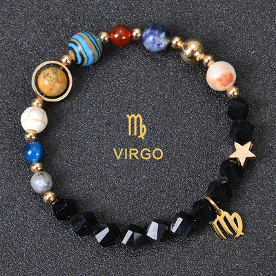 Olivenorma Edelsteinarmband mit zwölf Sternbildern und acht Planeten - Facted Obsidian - Jungfrau - image 33