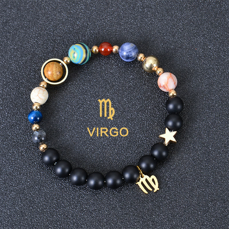 Olivenorma Edelsteinarmband mit zwölf Sternbildern und acht Planeten - Schwarzer Onyx - Jungfrau - image 9