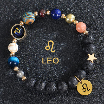 Olivenorma Edelsteinarmband mit zwölf Sternbildern und acht Planeten - Lavastein - Löwe - image 20