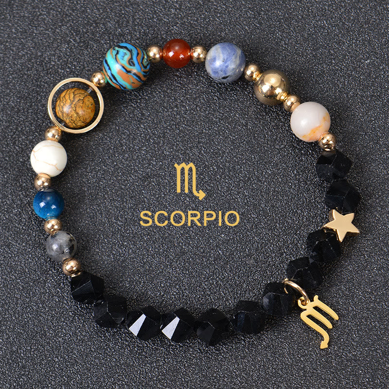 Olivenorma Edelsteinarmband mit zwölf Sternbildern und acht Planeten - Facted Obsidian - Skorpion - image 35