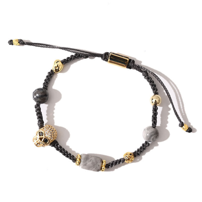 Olivenorma Heilstein Verstellbares geflochtenes Armband - Grauer Jaspis + Schwarzer Turmalin - image 26