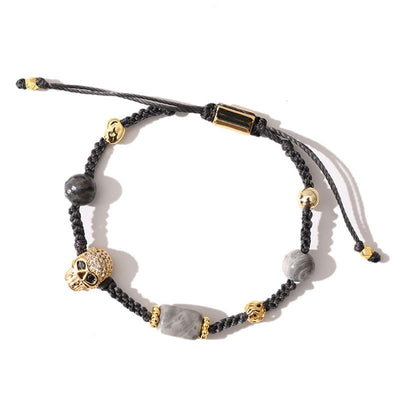 Olivenorma Heilstein Verstellbares geflochtenes Armband - Grauer Jaspis + Schwarzer Turmalin - image 26