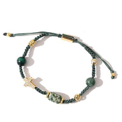 Olivenorma Heilstein Verstellbares geflochtenes Armband - Grüne Jade + Grüner Katzenaugenstein - image 22