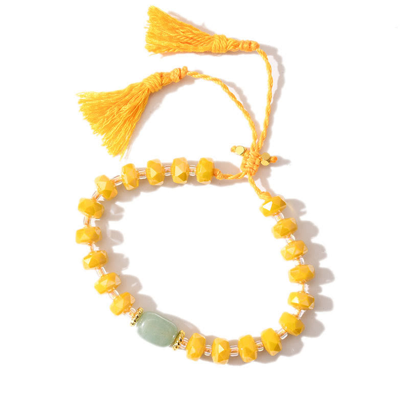 Olivenorma Glitzer Boho Stil Quaste Edelstein geflochtenes Armband - Grüner Aventurin + gelbe Glasur - image 18