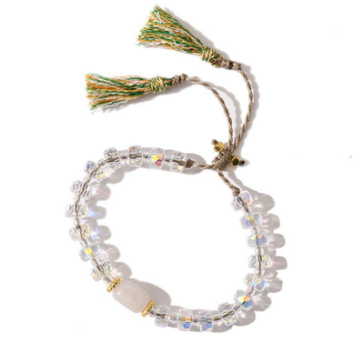 Olivenorma Glitzer Boho Stil Quaste Edelstein geflochtenes Armband - Weißer Chalcedon + klare Glasur - image 6