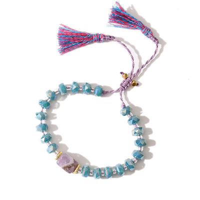 Olivenorma Glitzer Boho Stil Quaste Edelstein geflochtenes Armband - Lepidolith + Blaue Galvanisierung - image 12