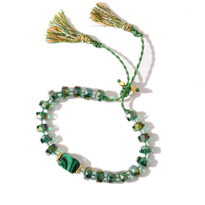 Olivenorma Glitzer Boho Stil Quaste Edelstein geflochtenes Armband - Malachit + Grüne Glasur - image 14