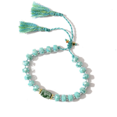 Olivenorma Glitzer Boho Stil Quaste Edelstein geflochtenes Armband - Grüne Jade + Cyan-Glasur - image 15