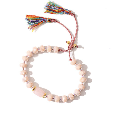 Olivenorma Glitzer Boho Stil Quaste Edelstein geflochtenes Armband - Rosenquarz + Rosa Glasur - image 1