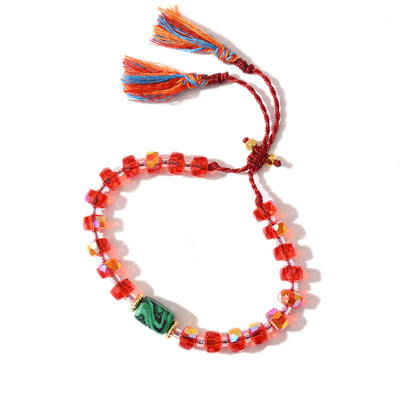 Olivenorma Glitzer Boho Stil Quaste Edelstein geflochtenes Armband - Malachit + Rubinglasur - image 10