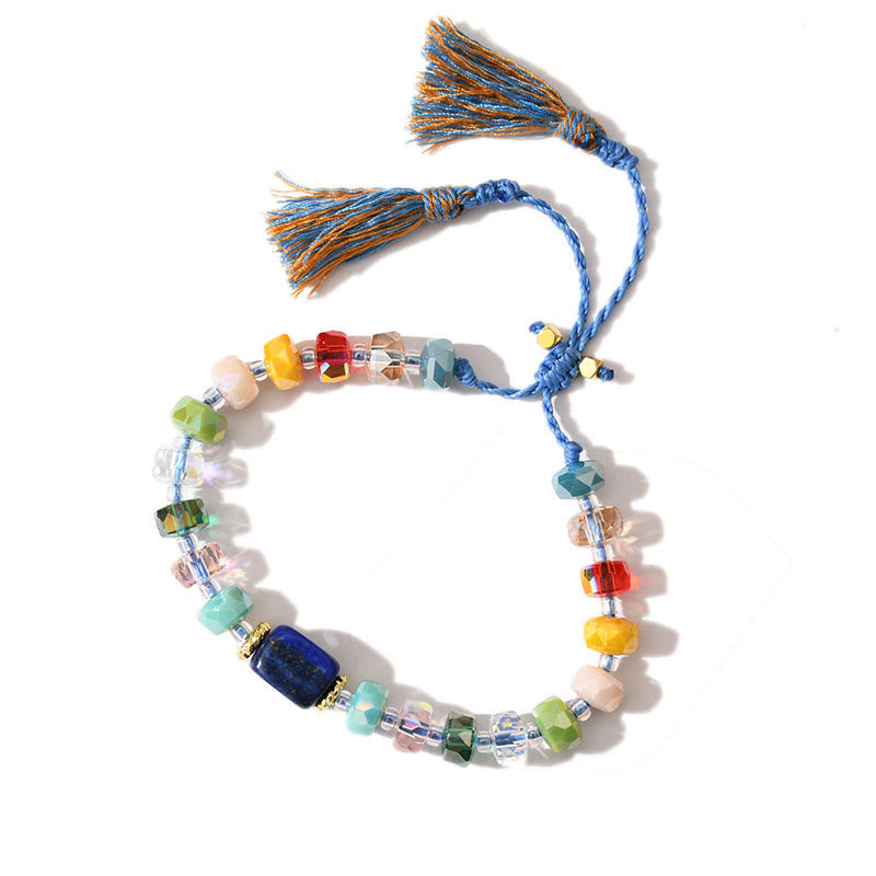 Olivenorma Glitzer Boho Stil Quaste Edelstein geflochtenes Armband - Lapislazuli + Regenbogenglasur - image 3
