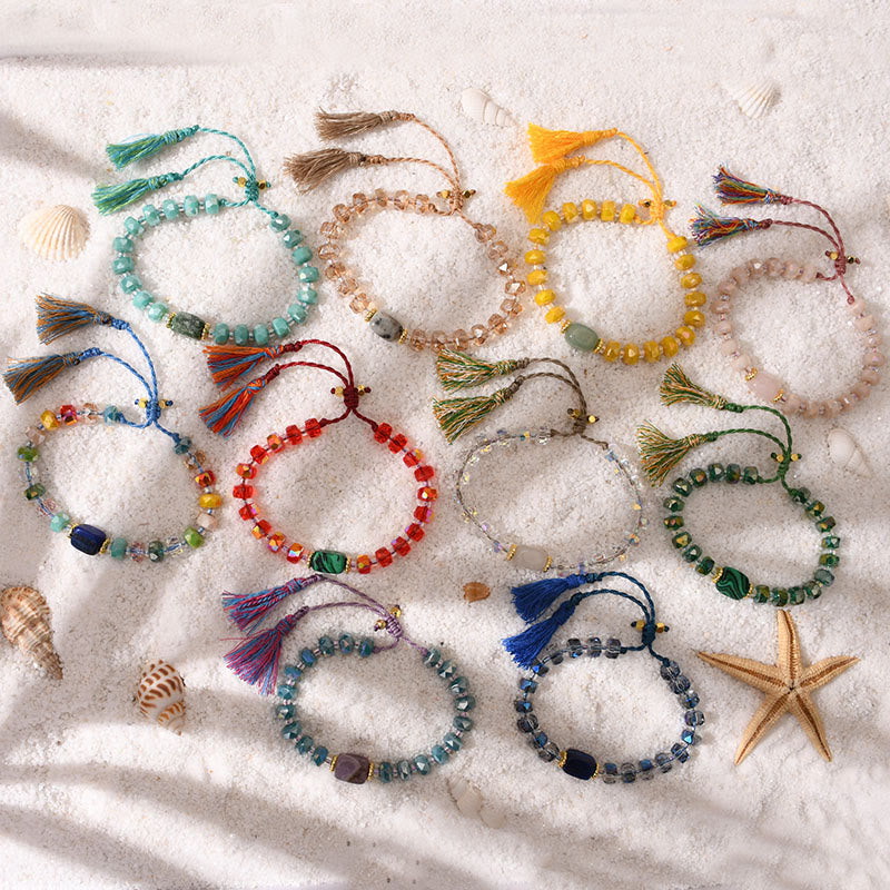 Olivenorma Glitzer Boho Stil Quaste Edelstein geflochtenes Armband - image 20