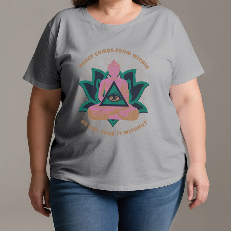 Olivenorma T-Shirt mit Buddha- und Lotusmotiv, spirituelles Motiv - image 3