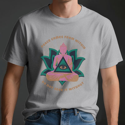 Olivenorma T-Shirt mit Buddha- und Lotusmotiv, spirituelles Motiv - image 4