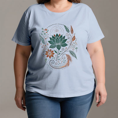 Olivenorma Yoga-T-Shirt aus Baumwolle mit Lotusblüten und Blättern - image 3