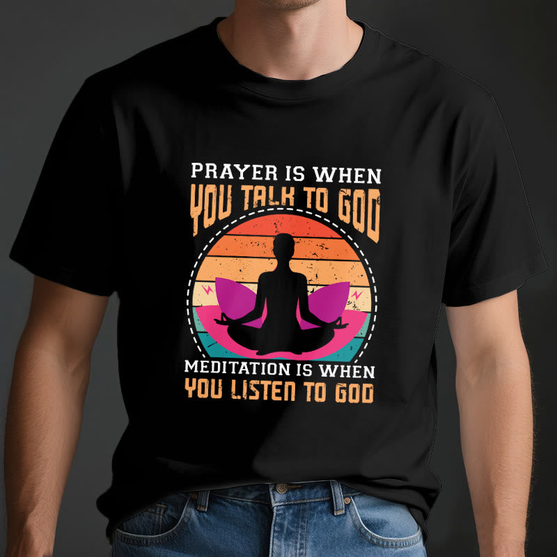 Olivenorma "MEDITATION IST, WENN DU AUF GOTT HÖRST" Spirituelles Yoga T-Shirt - image 4