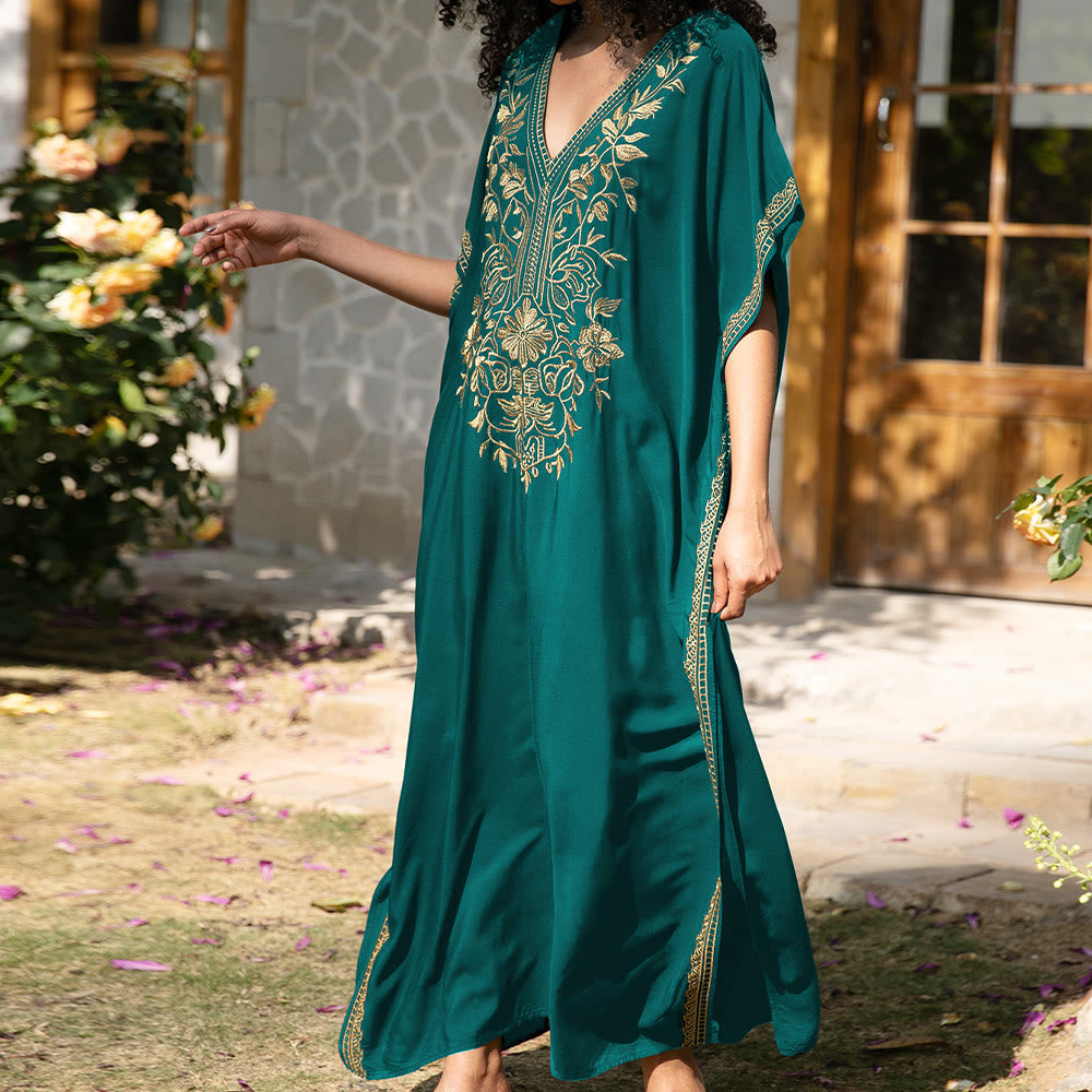 Olivenorma Strandbluse Besticktes Urlaubs-Kaftankleid