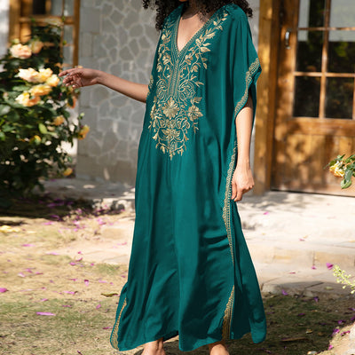 Olivenorma Strandbluse Besticktes Urlaubs-Kaftankleid