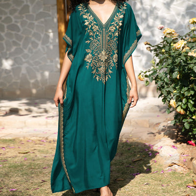 Olivenorma Strandbluse Besticktes Urlaubs-Kaftankleid
