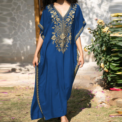 Olivenorma Strandbluse Besticktes Urlaubs-Kaftankleid