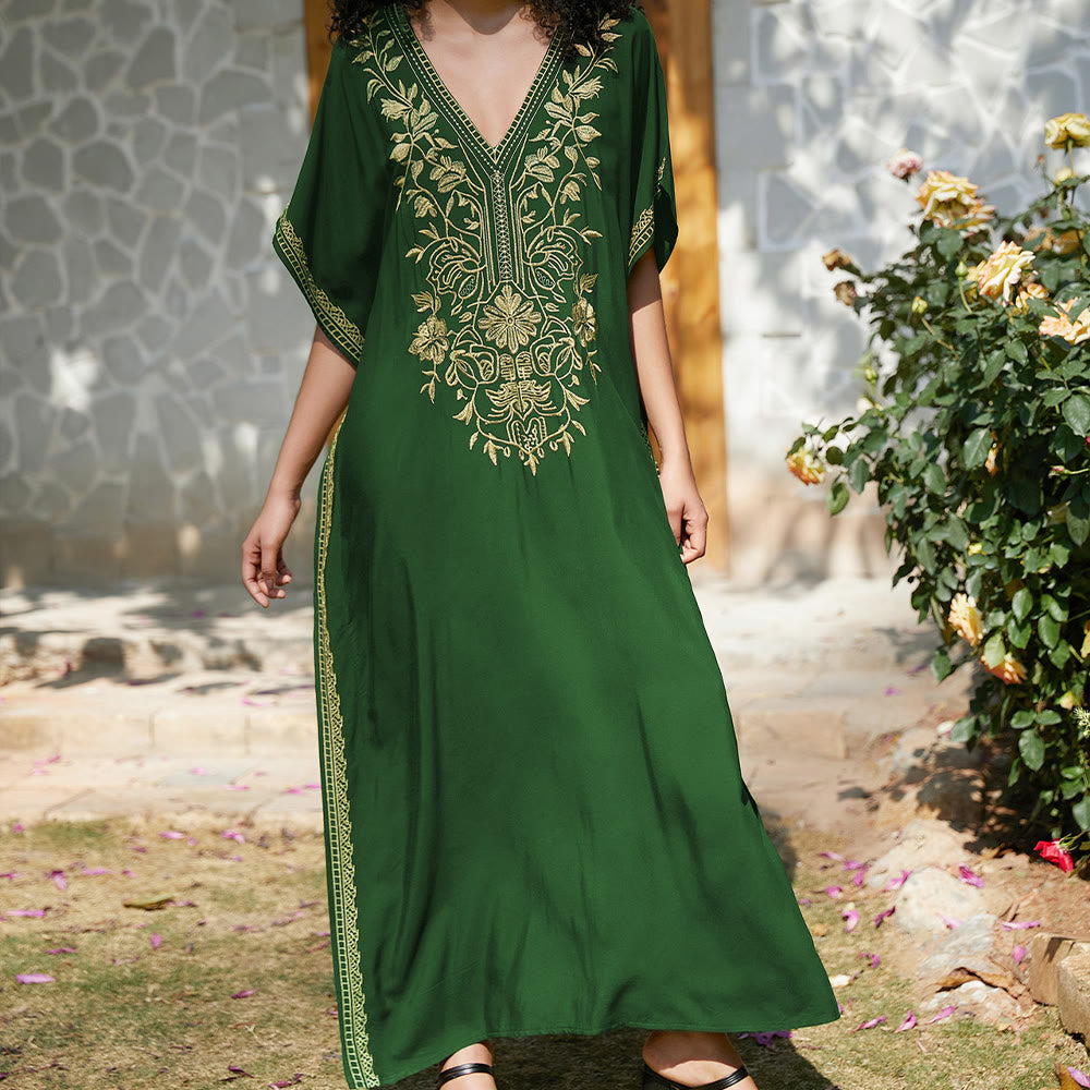 Olivenorma Strandbluse Besticktes Urlaubs-Kaftankleid
