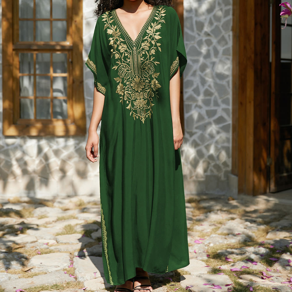 Olivenorma Strandbluse Besticktes Urlaubs-Kaftankleid