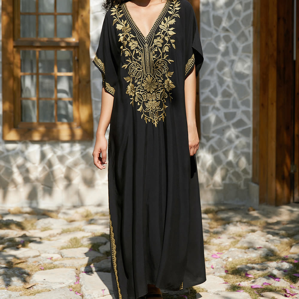 Olivenorma Strandbluse Besticktes Urlaubs-Kaftankleid